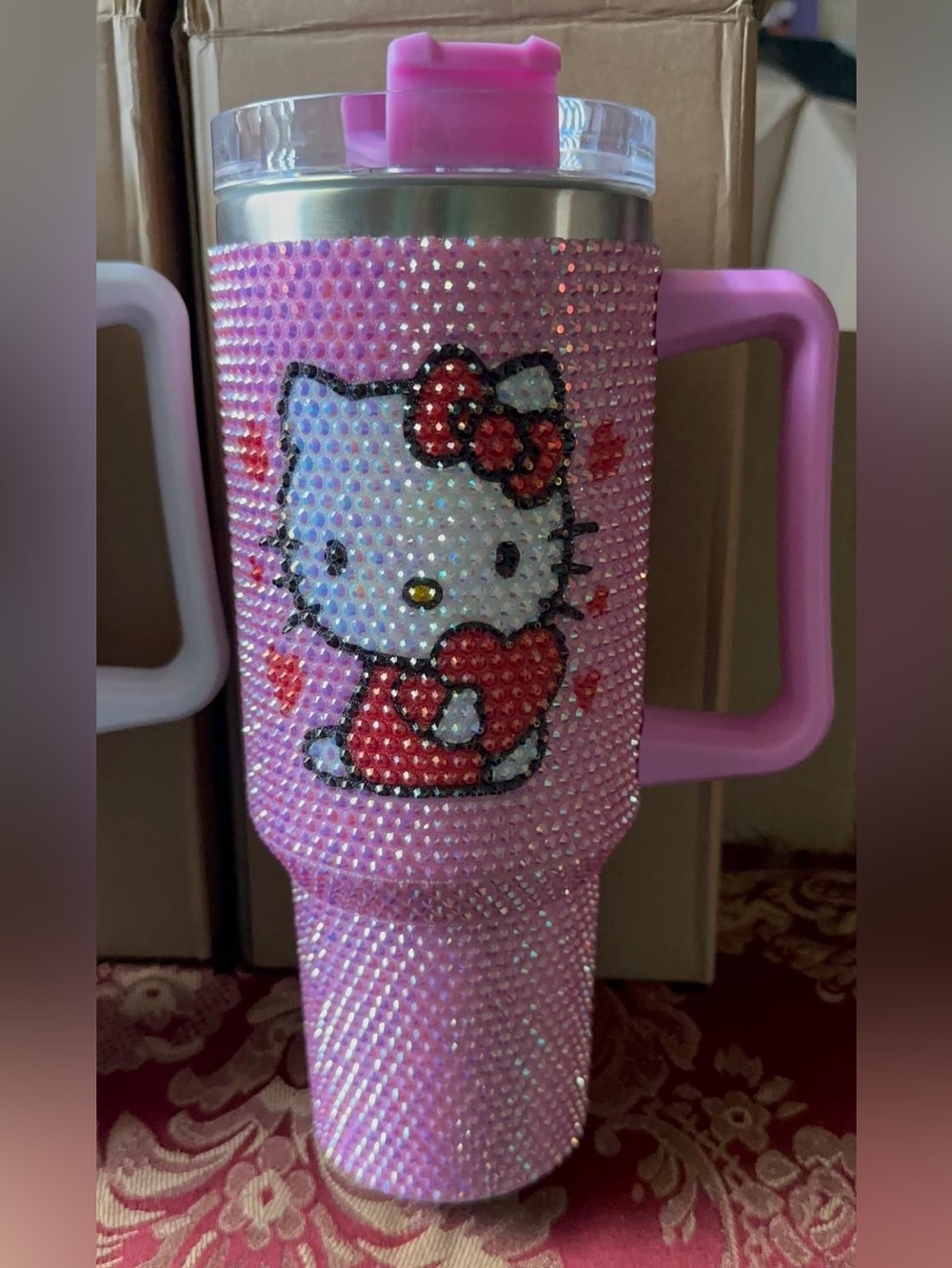 Pink Hello Kitty Crystal Tumbler with Handle
